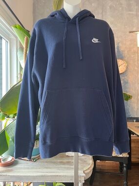 Nike Men's Dark Blue Pullover Hoodie with White Logo almost brand new